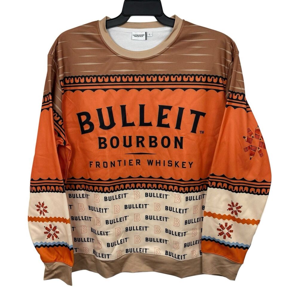 Bulleit Bourbon Whiskey Fleece Sweatshirt Crew Neck Mens Size XL Orange Tan NWOT